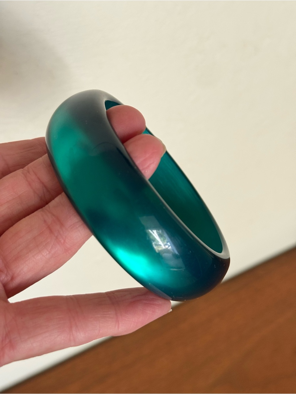 Vintage Teal Green Lucite Bangle Bracelet Chunky Wide Moonglow Retro Mod